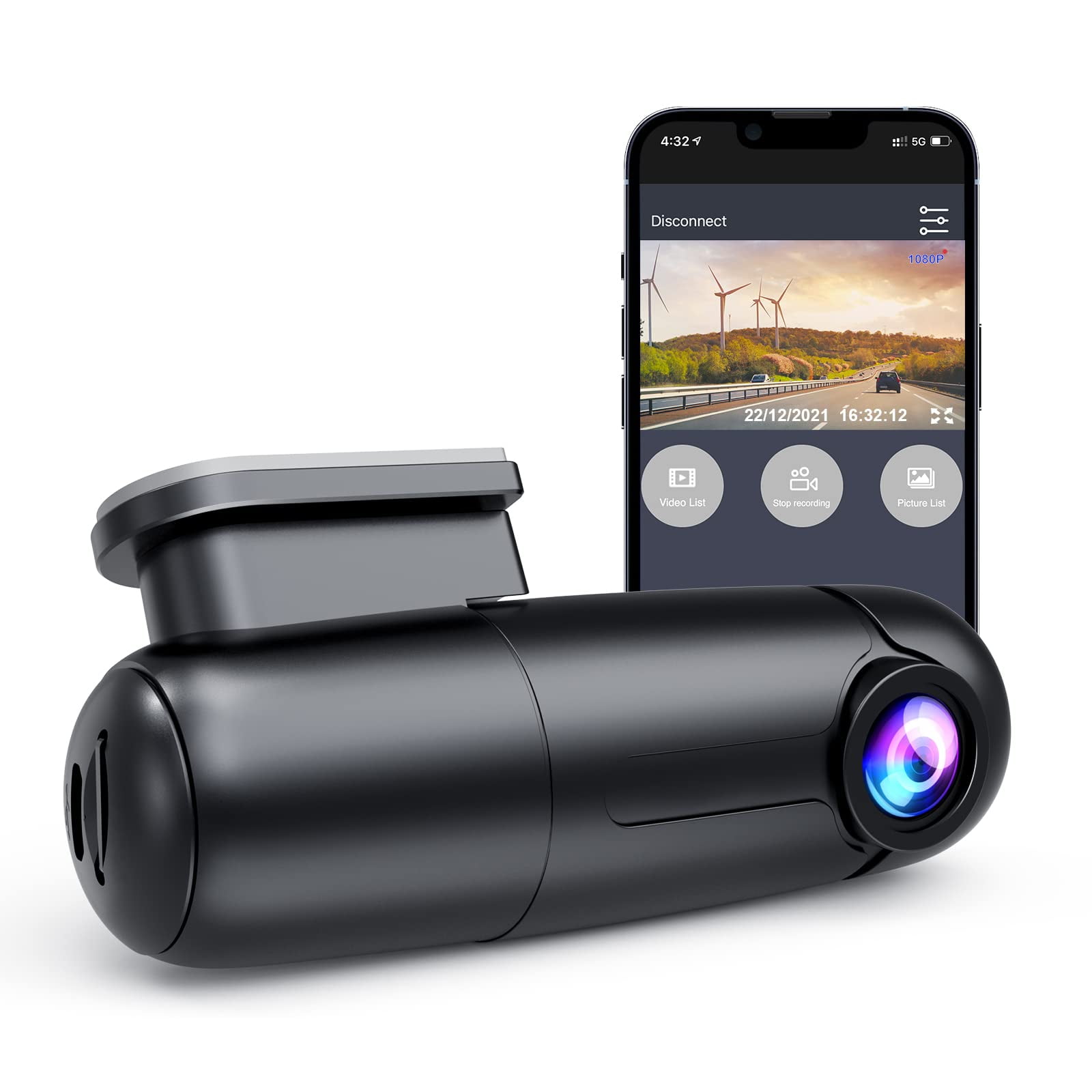 Dash Cam 1080P B1W Mini WiFi Dashcam Car Driving Recorder, Blueskysea