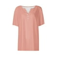 thumbnail image 4 of Scyoekwg Short Sleeve Button V Neck T Shirts for Women Summer Trendy Solid Color Shirts Casual Comfy Basic Tops Blouses (Pink,XXXL), 4 of 5