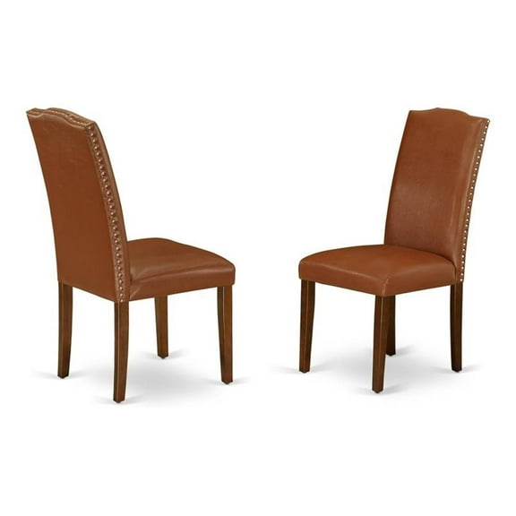 Pemberly Row 40" Faux Leather Dining Chair in Brown (Set of 2)