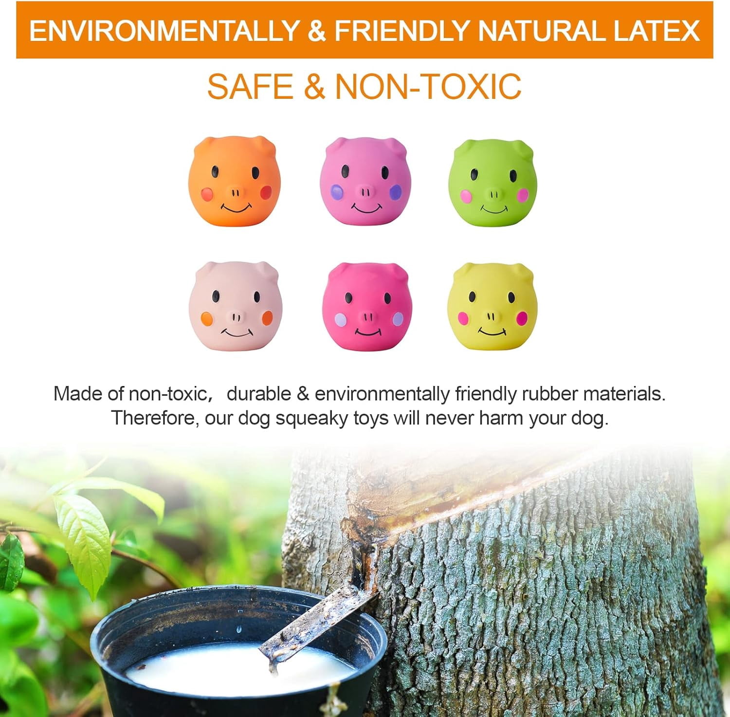 Squeaky Dog Toy Dog Squeaky Toys Chewing Durable Teething Latex Rubber Soft Interactive Fetch Play Dog Balls with Funny Piggy Face for Puppy Small Medium Pet Dog (6PCS)