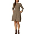thumbnail image 2 of INSPIRE CHIC  Women's Sweater Dress Crew Neck Collar Long Puff Sleeve Side Pockets Solid Color Dresses XS Camel, 2 of 6