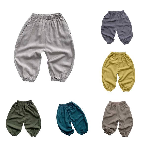 PMVFHDE Child Toddler Boys Girls Elastic Waist Casual Summer Solid Pants Trousers Daily Holiday Wear Soft Breathable Comfortable Stretch White,4-5 Years