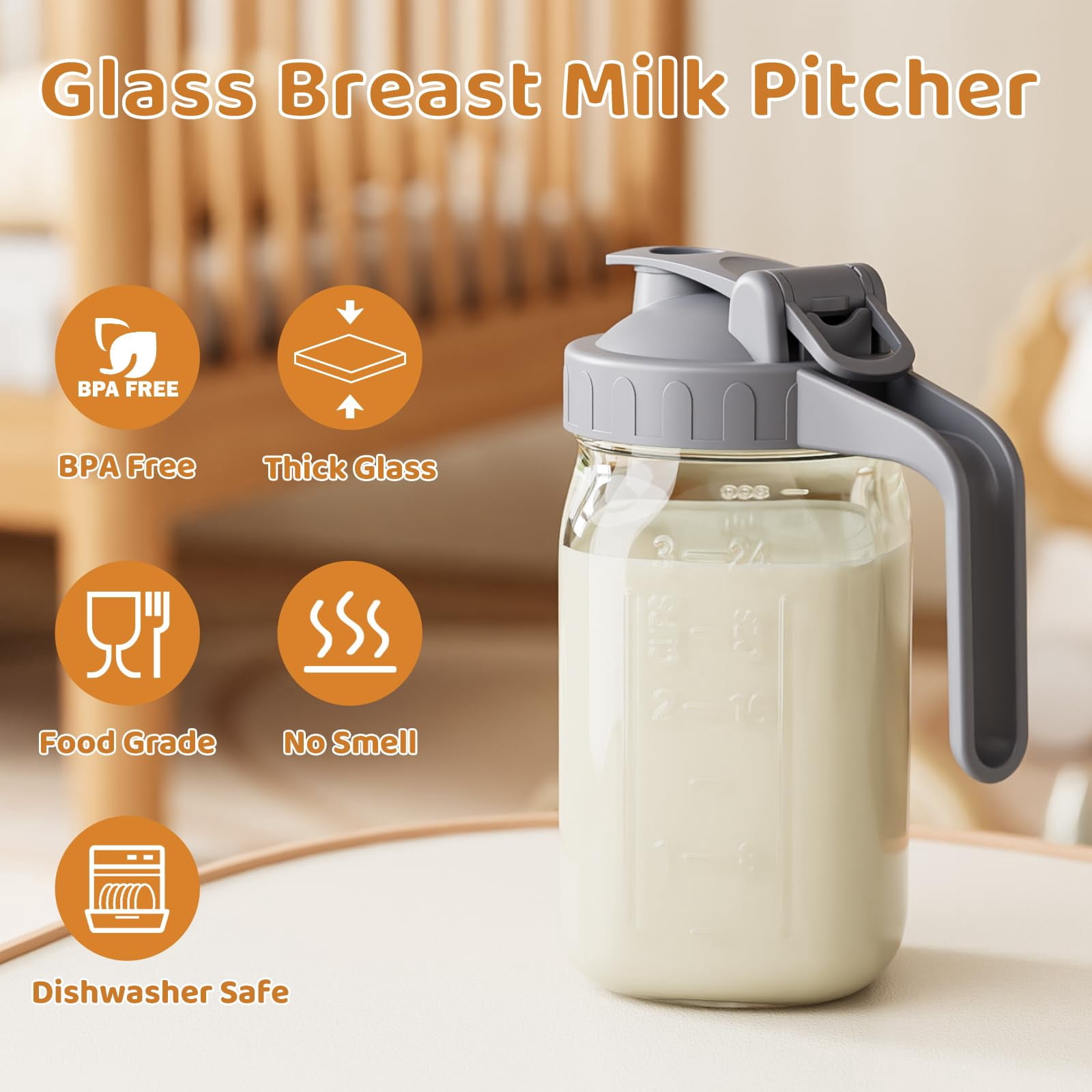 2pack Breast Milk Pitcher 32oz Glass With Lid  Leakproof Drip-free Spout Breastmilk Storage For Fridge