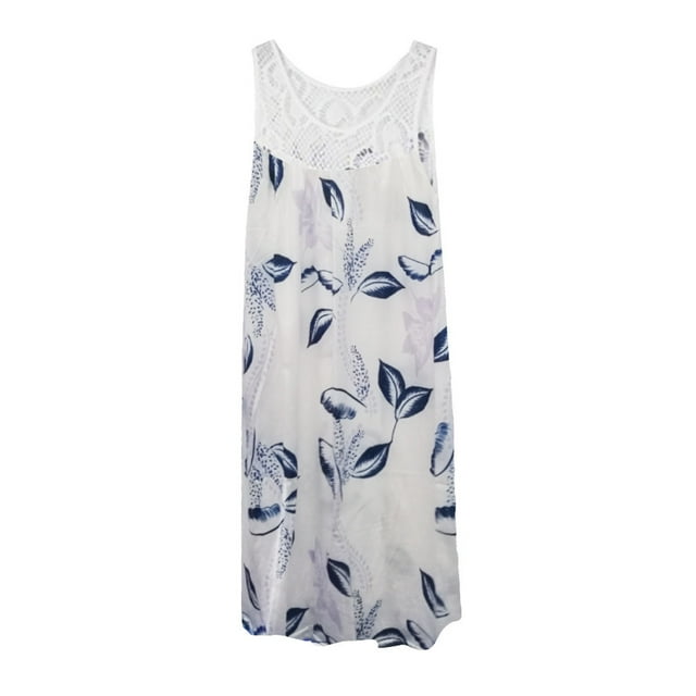 Birdeem Womens Spring/Summer Round Neck Lace Patchwork Printed Loose Sleeveless Dress