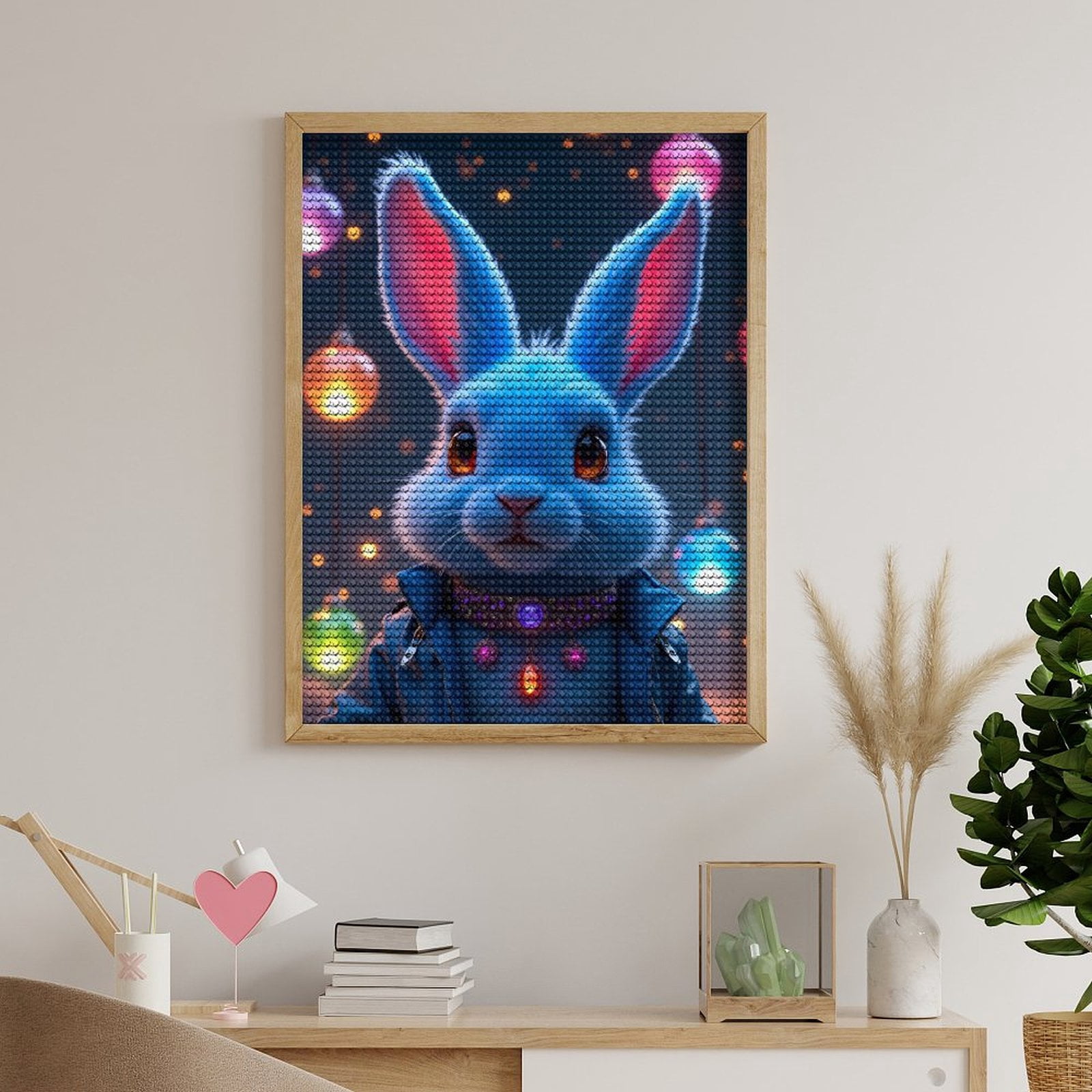 Diamond Art Kits for Adults, Blue Bunny Neon Lights Jacket 5D Diamond Painting Kits for Adults Beginners, DIY Full Drill Diamond Painting, Gem Art and Crafts 12x16