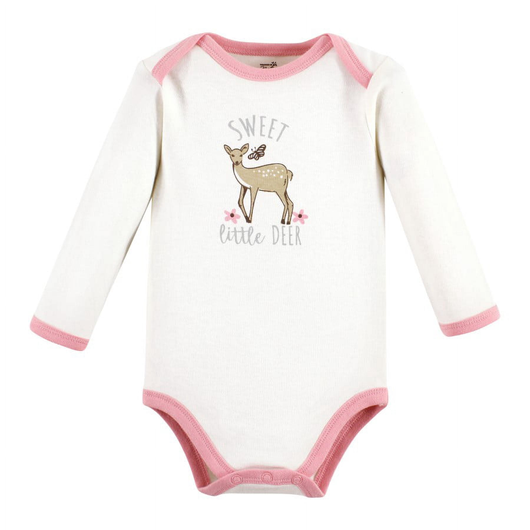 Touched by Nature Infant Girl Organic Cotton Long-Sleeve Bodysuits, Girl Woodland Alphabet 5-Pack, 0-3 Months