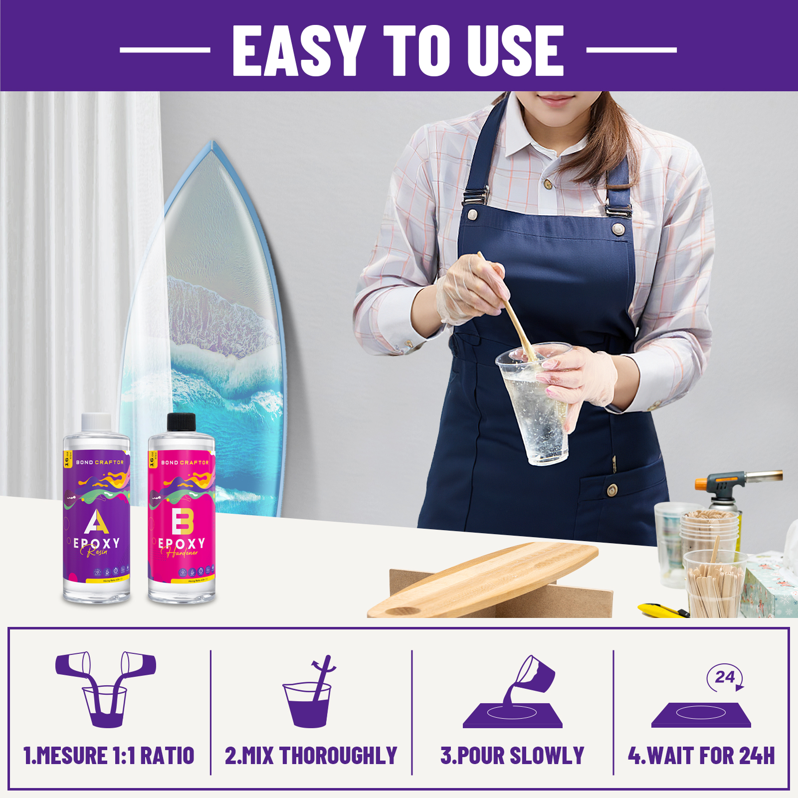 Bond Craftor Epoxy Resin Kit, 32oz Crystal Clear photo 5