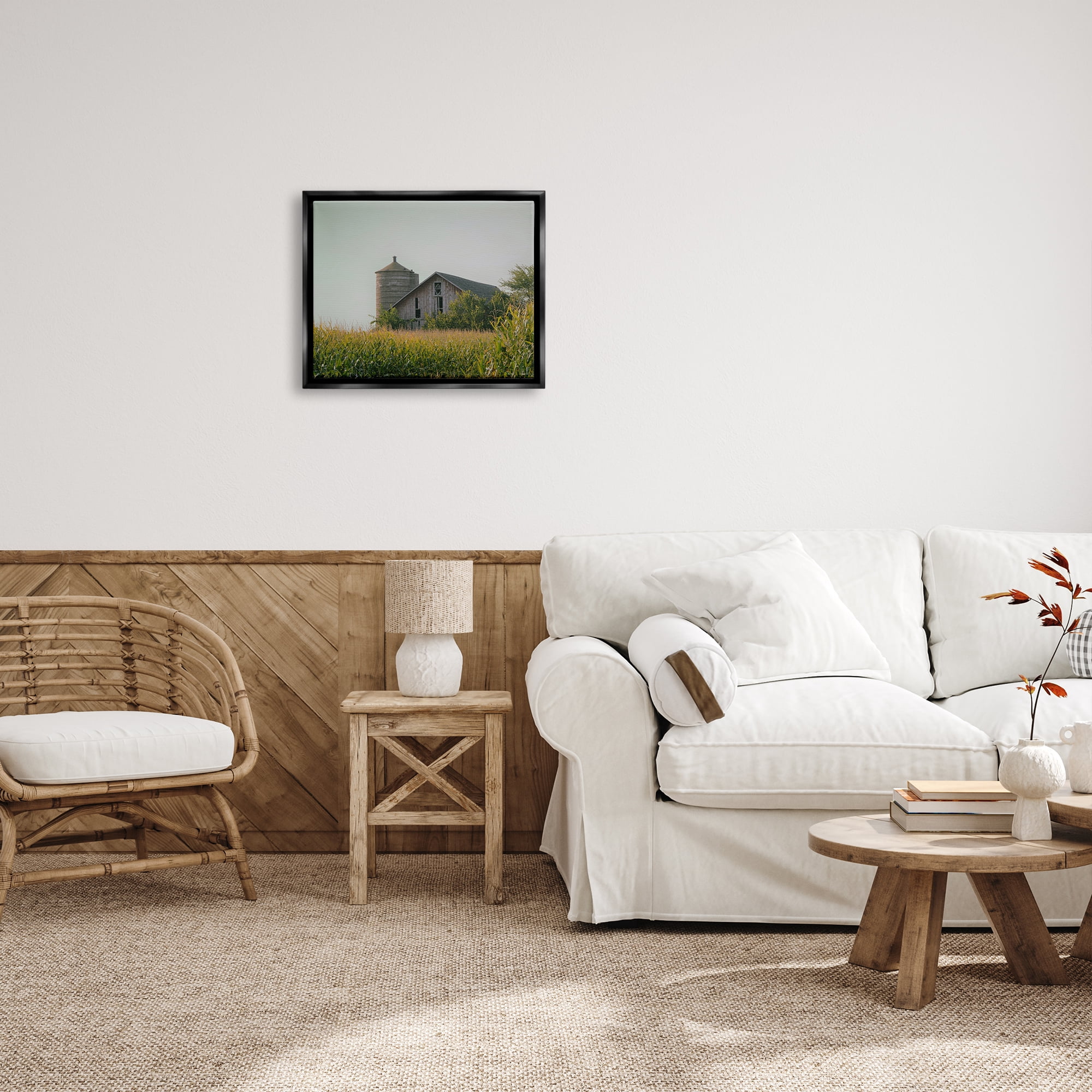 Stupell Industries Soothing Countryside Barn Clear Sky Rural Grass Photograph Jet Black Floating Framed Canvas Print Wall Art, Design by Daphne Polselli