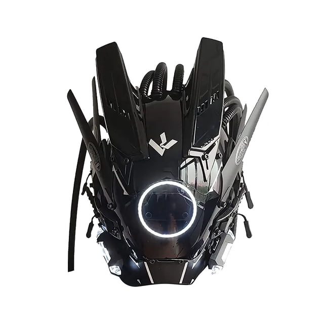 LED Light Up Mask with Round Lights and Wing Braid Design for Music Festival Cosplay Tech Helmet