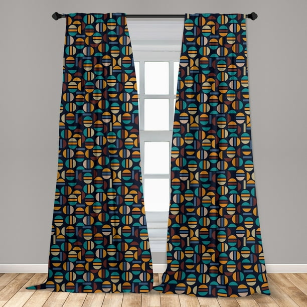 Geometric Curtains 2 Panels Set, Retro Abstract Design Pattern with Colorful Halved Rounds, Window Drapes for Living Room Bedroom, 56"W X 95"L, Multicolor, by Ambesonne - Walmart.com