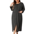 thumbnail image 2 of DARING DIVA Women's Plus Size Zipper Front Short Sleeves Nightgowns 4X Black, 2 of 6
