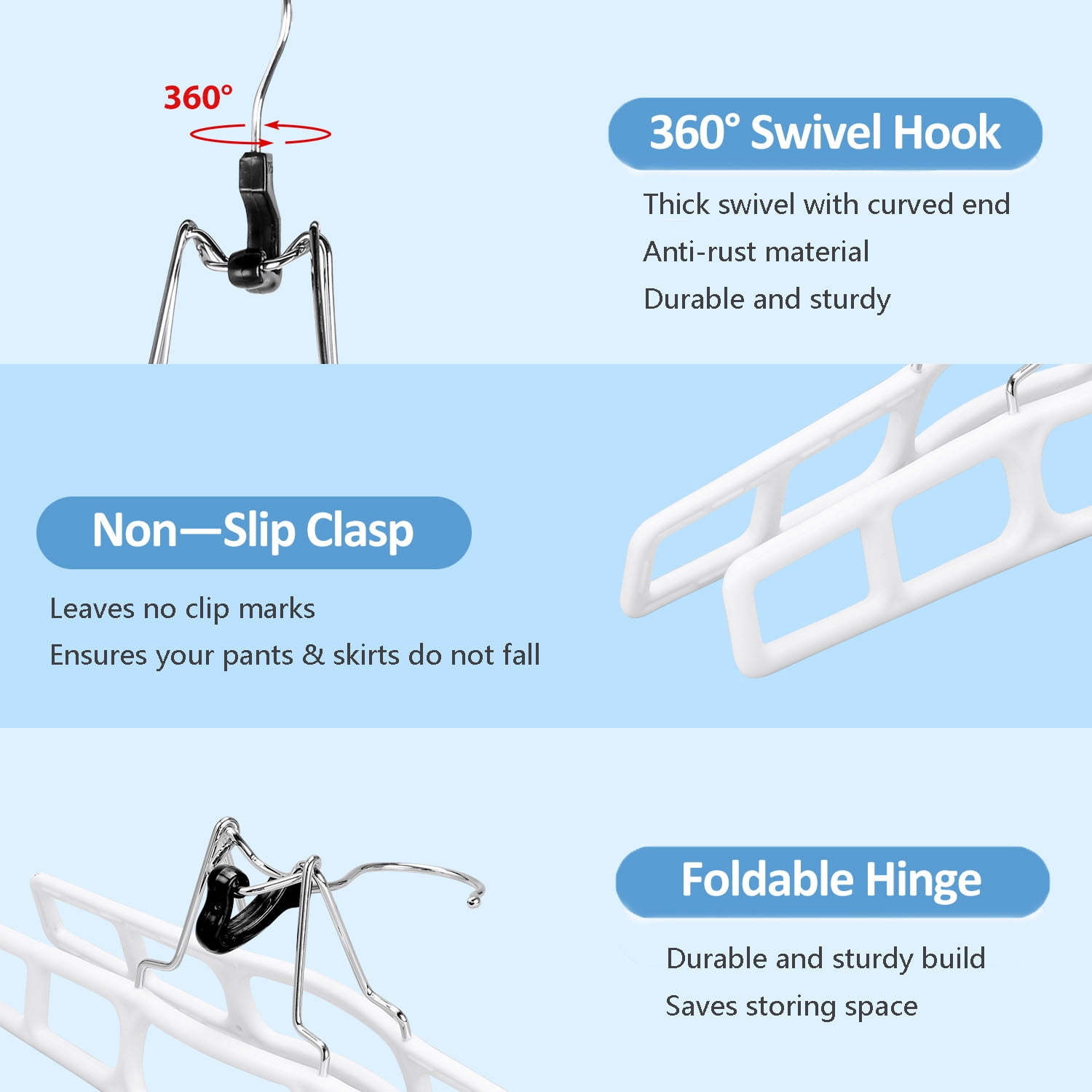 BagDream 12 Pack Plastic Skirt Hangers for Women Men, 11 Inch Space Saving Pant Hangers with Locking Clasp, Heavy Duty Clamp Hangers for Pants Jeans Shorts