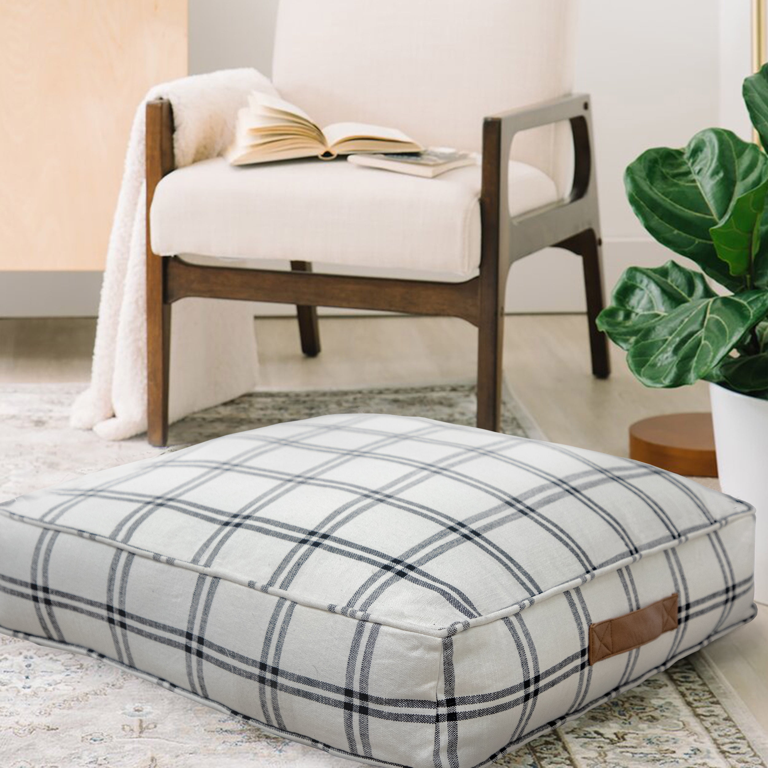 Better Homes Gardens Yarn Dyed Floor Pillow White and Black Windowpane Plaid 24 x 24 Walmart