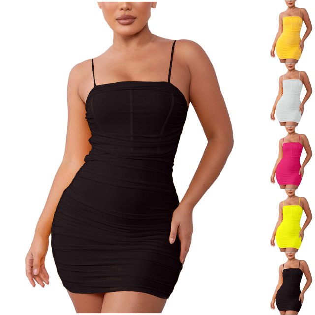 Mceream Plus Size Women's Bandage Mini Dress – Ruched Bodycon Style, Soft Stretch Material, Trendy Look for Clubbing & Parties Black M