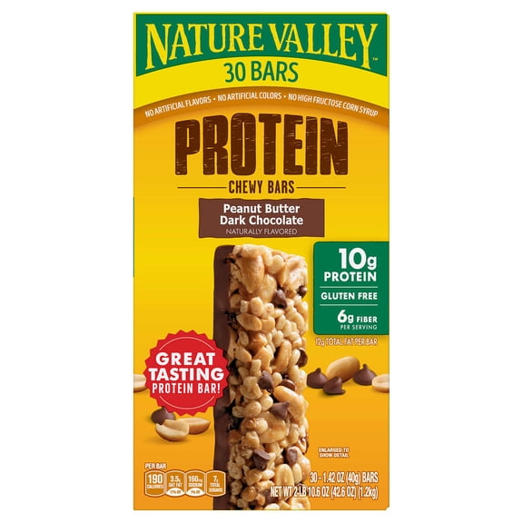 [2 Packs] Nature Valley Peanut Butter Dark Chocolate Protein Chewy Bars (2 Super Saver Pack 30ct Each Box 1.42oz Each bar)