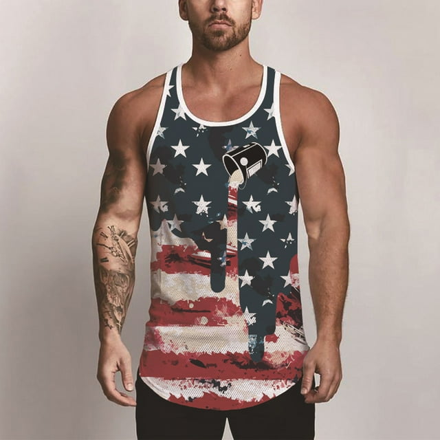 Men's American Flag Stripes and Stars Tank Top Shirt