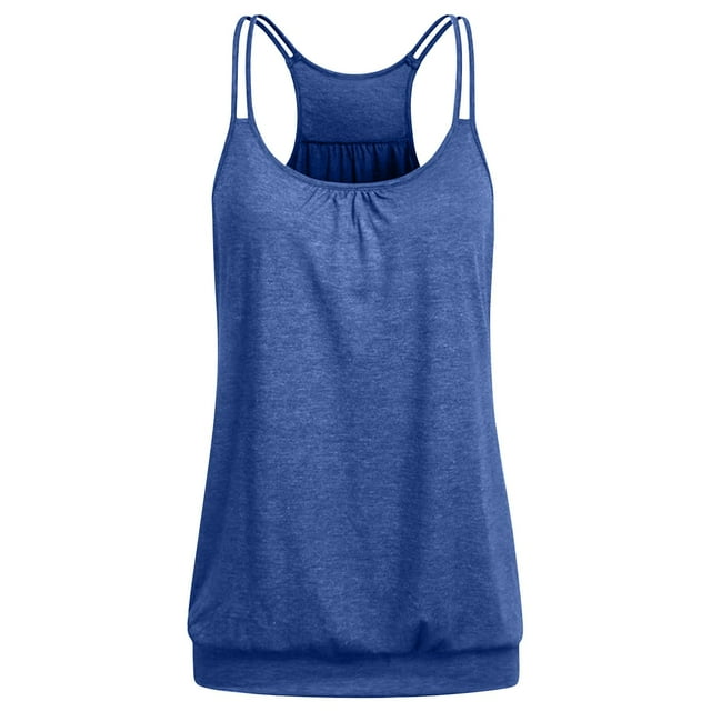 Womens Tank Tops Plus Size Sleeveless Hollow Out Tube Pleated Round Neck Solid Camisoles Blouse Blue XL