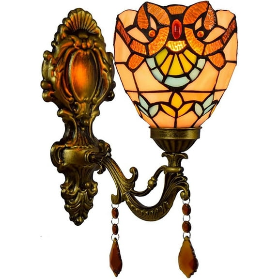 Artistic Style Wall Sconce Stained Glass Wall Lamp with 6 inch Shade Vintage Antique Crystal Pendant Decorative Wall Lighting Fixture for Hallway Beside Living Room Bedroom,5
