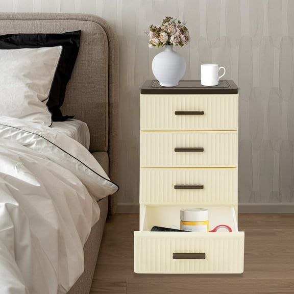 DENEST 4 Tier Plastic Drawer Storage Fluted Storage Drawers, Small Dressers for Bedroom, Chest of Drawers
