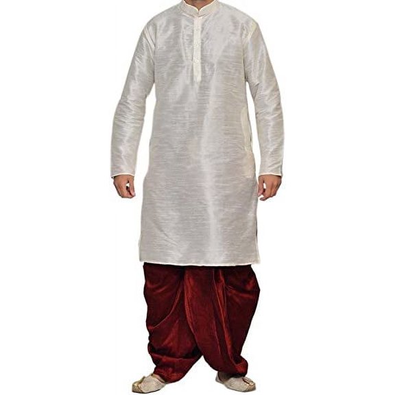 Royal Men's White Art Silk Blend Dhoti Kurta
