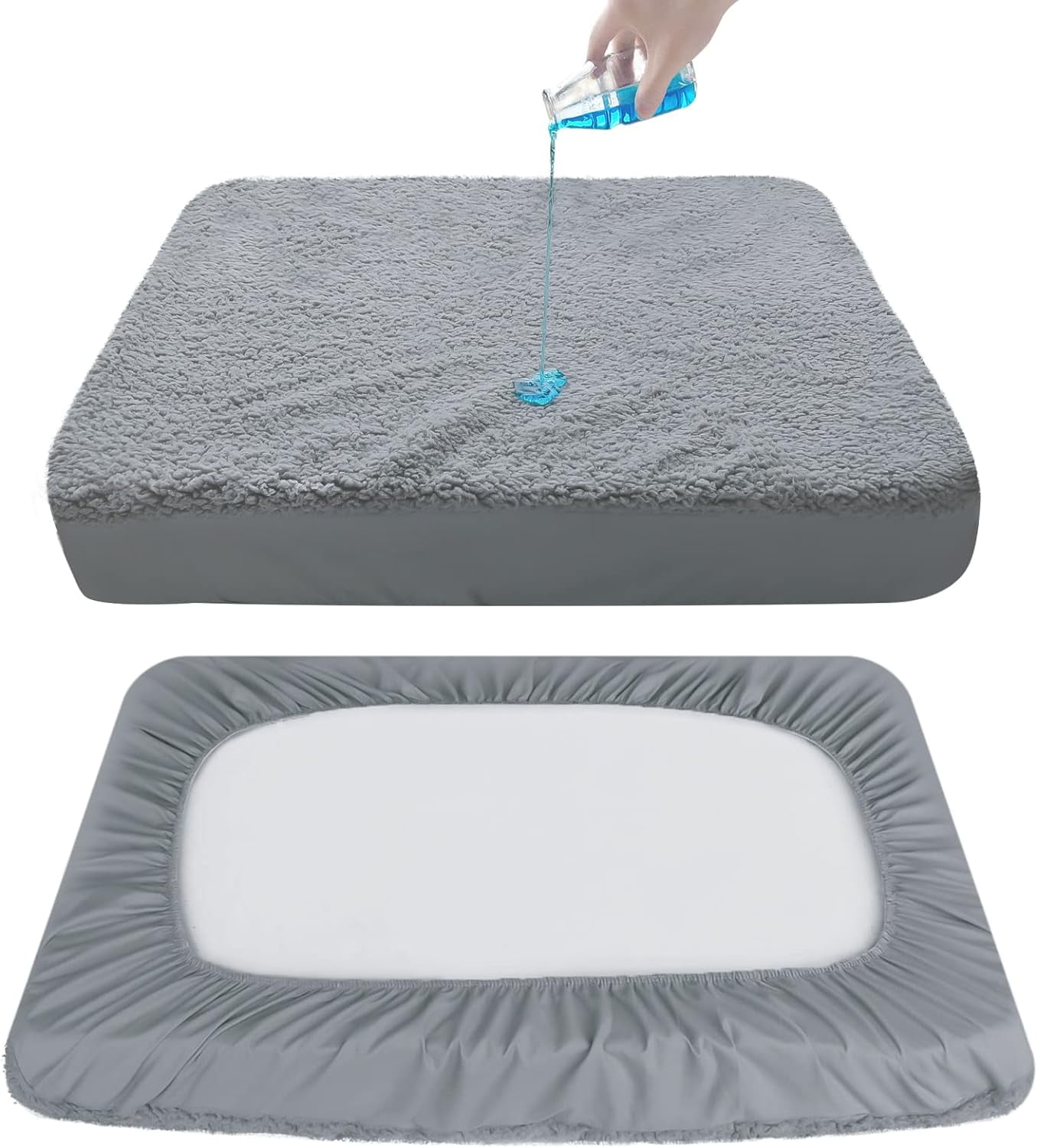 Dog Bed Covers Soft Plush Replacement Washable, Waterproof Dog Bed Liner Grey, Pet Mattress Cover 30x20 Inches, Cover Only