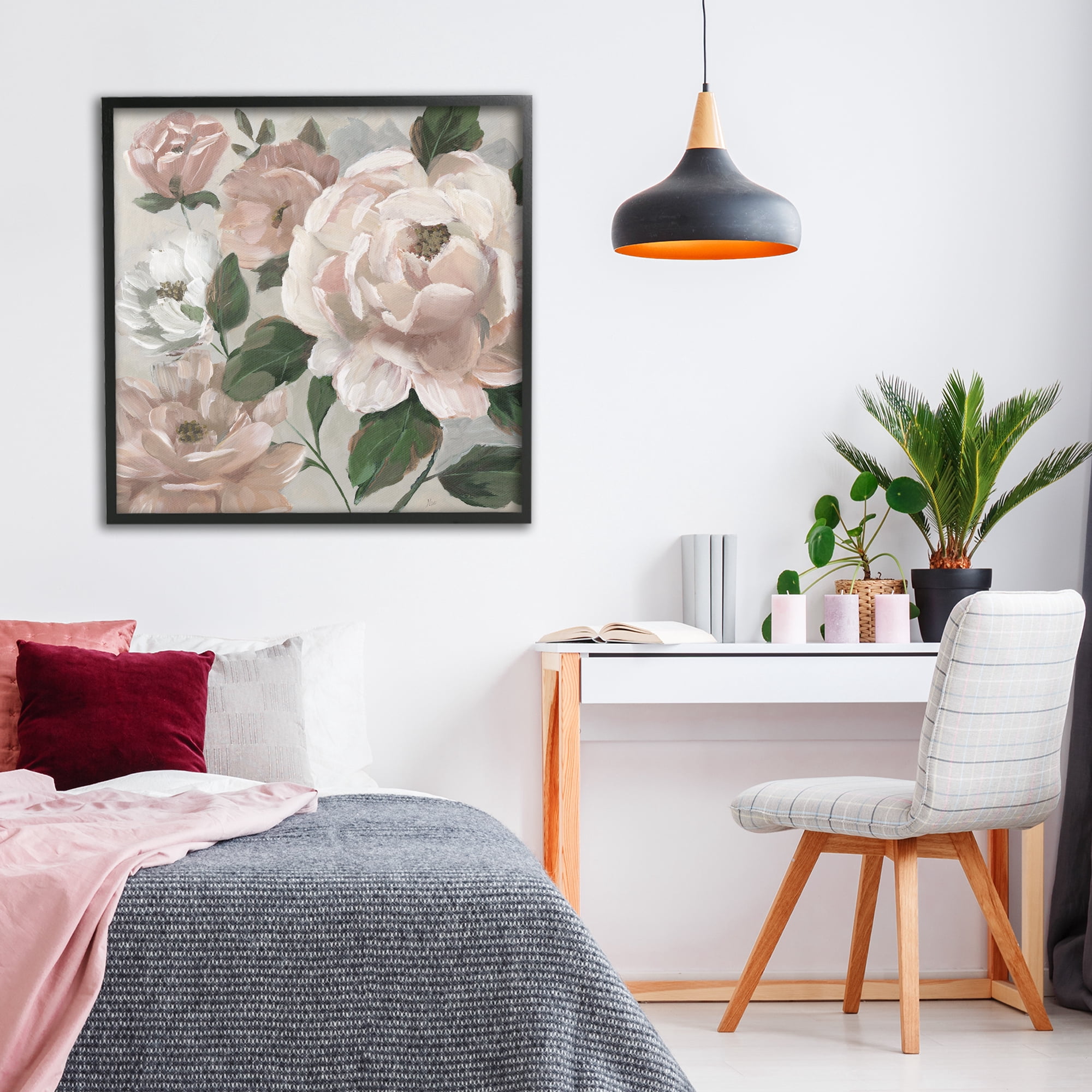 Stupell Industries Delicate Blush Peonies with Leaves Black Framed Giclee Art, design by Nan