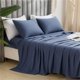 thumbnail image 4 of Juego de sábanas de poliéster de 3 piezas, color liso cepillado, sábana plana con 2 fundas de almohada, ropa de cama suave y cómoda para el hogar y el dormitorio, resistente a las arrugas y a la, 4 of 6