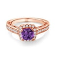 thumbnail image 2 of Gem Stone King 1.55 Ct Purple Amethyst White Created Sapphire 18K Rose Gold Plated Silver Ring, 2 of 6
