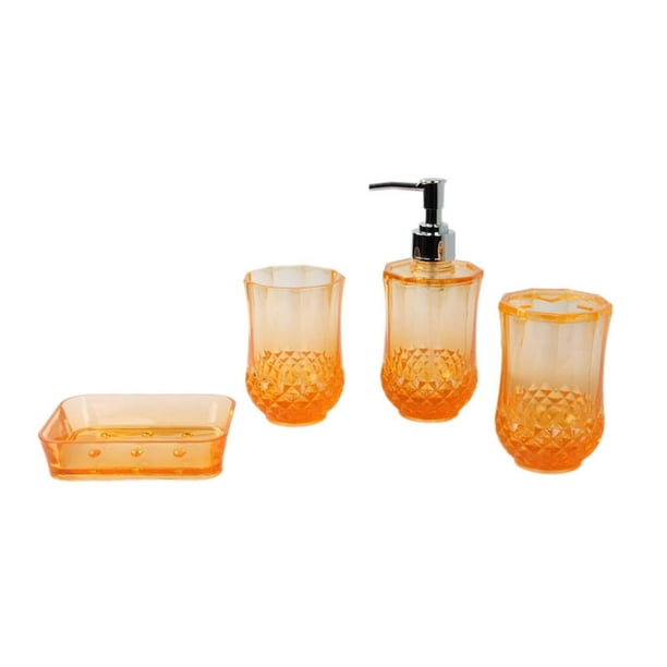 4x Dispensador de jabón Acrílico Soporte para cepillos de dientes Juego de accesorios de baño Cepillo de dientes Naranja