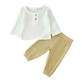 thumbnail image 1 of Gibobby Conjunto de leggings para bebés y niñas Trajes de pantalones de camiseta con botones de manga larga para niños y niñas(Blanco,6-12 Meses), 1 of 5