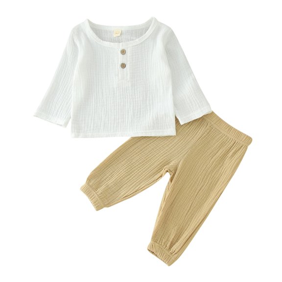 Gerichy Toddler Baby Boy Clothes Fall Winter Outfit, Toddler Boys Girls Long Sleeve Solid Tops Button Up T Shirt Pants Outfits