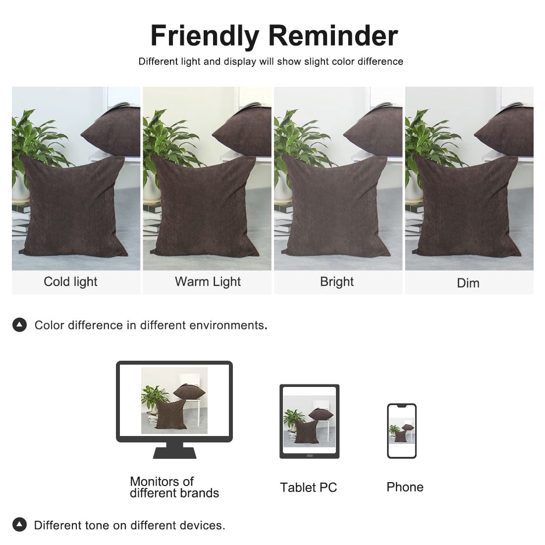 Unique Bargains Corduroy Texture Decorative Throw Pillow Cover Dark Brown 20" x 20"