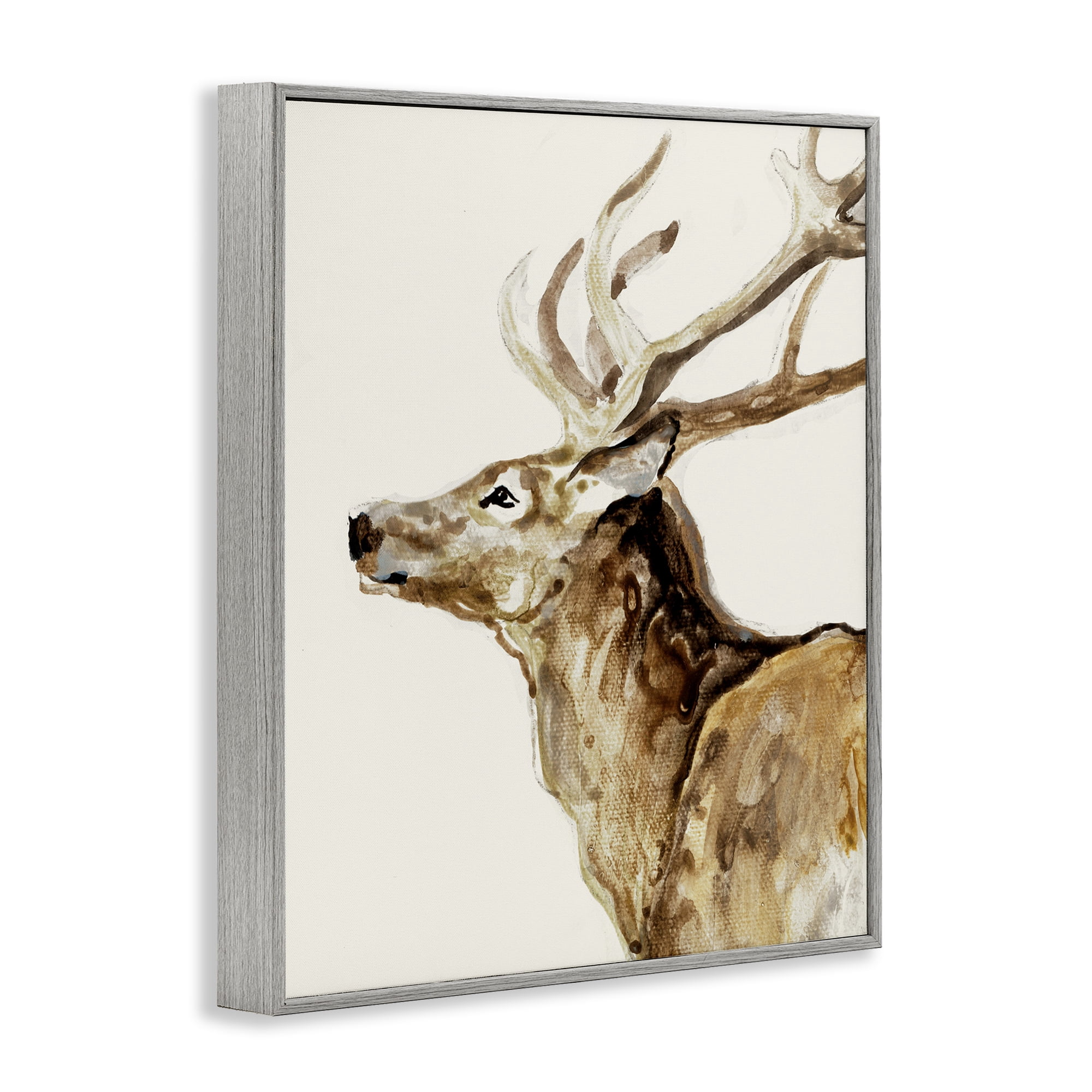 Stupell Industries Deer Portrait Profile View Gray Framed Giclee Art, design by Lorenzo Collective