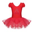 thumbnail image 1 of iEFiEL Kids Girls Ruffled Cap Sleeve Ballet Leotard Dancewear Sequined Ballet Dance Gymnastics Leotard Tutu Dress Red 3-4, 1 of 7