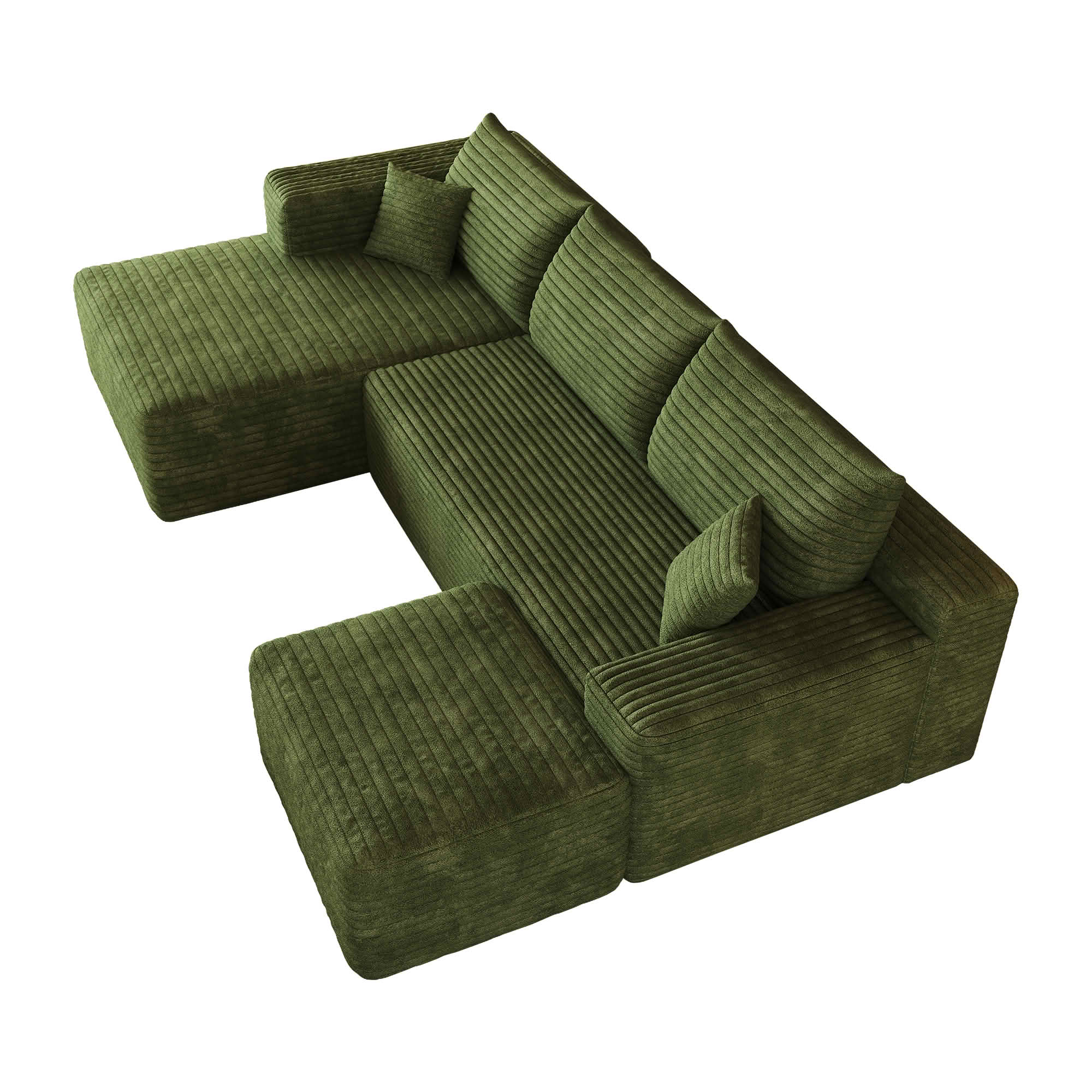 MAYEERTY 103 Inch L‑Shaped Cloud Sectional Sofa with 1 Ottoman, Modern Minimalist Deep‑Seat Corner Couch, Plush Corduroy Upholstered Reversible Sofa, No‑Assembly Required for Living Room Apartment