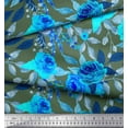 thumbnail image 2 of Soimoi Green Cotton Duck Fabric Rose Floral Decor Fabric Printed Yard 42 Inch Wide, 2 of 3