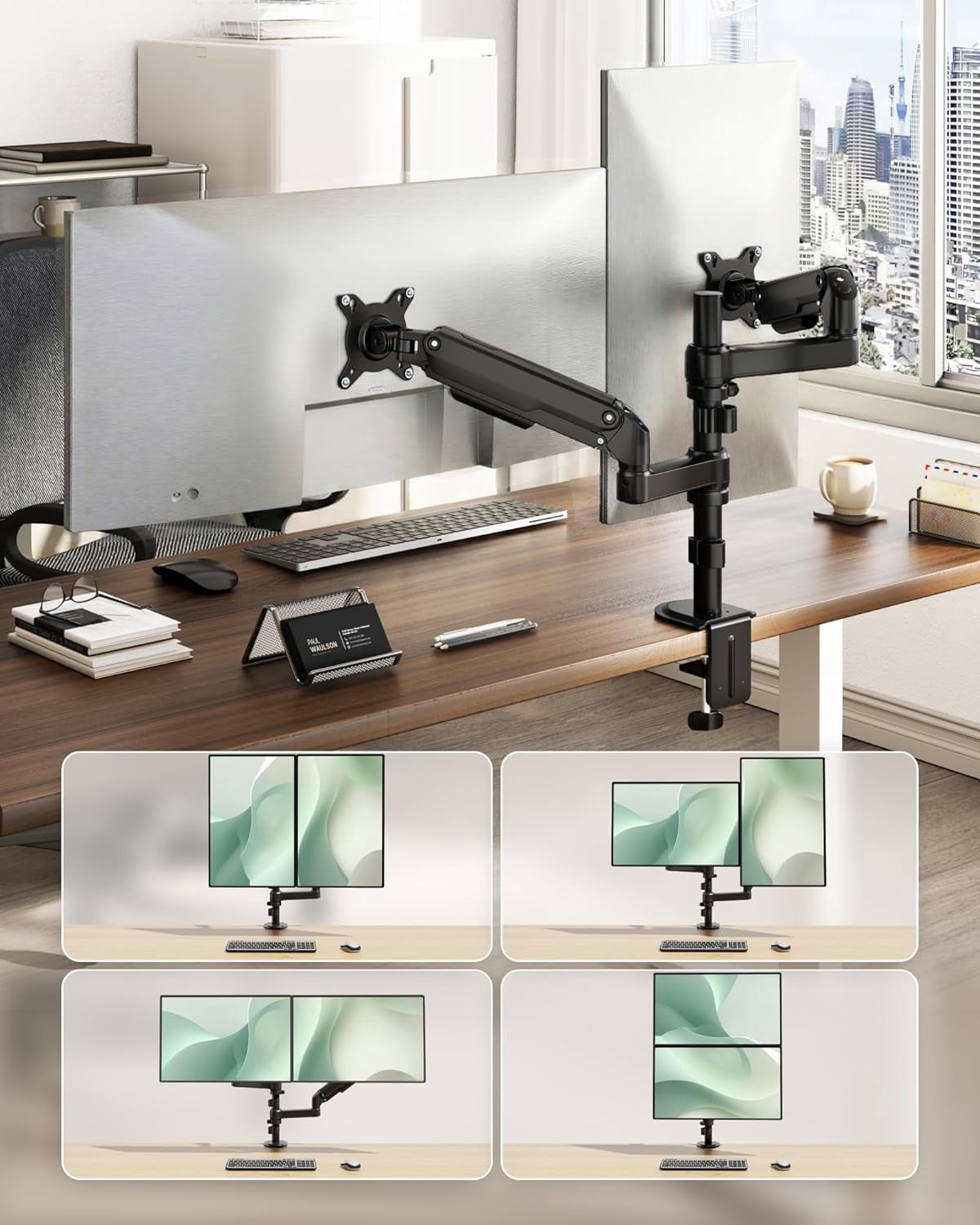 monTEK Vertical Dual Monitor Stand for 17"-32" Screens, Stacked Dual Monitor Mount with Full Motion Adjustment, Heavy Duty Steel Desk Mount, VESA 75/100mm, Holds 19.8 lbs