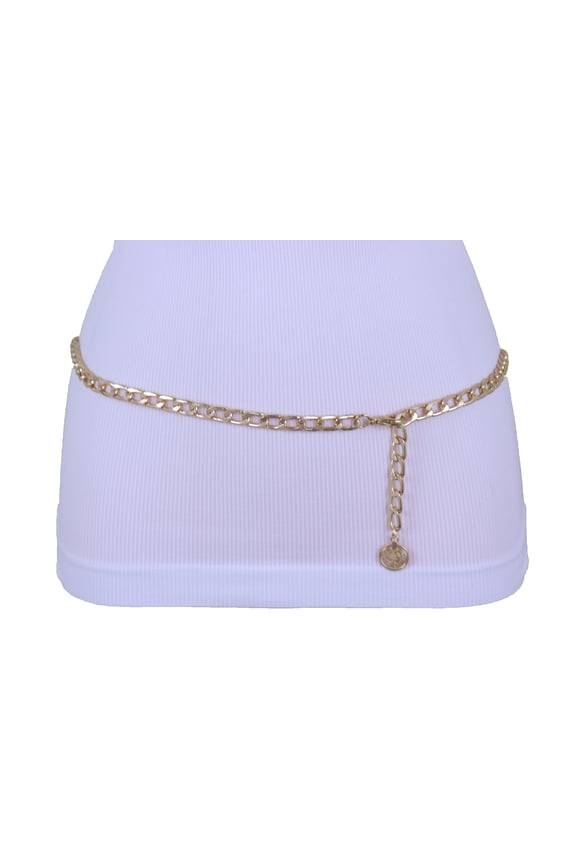 Women Gold Metal Chain Skinny Waist Hip Belt Coin Charm M L XL
