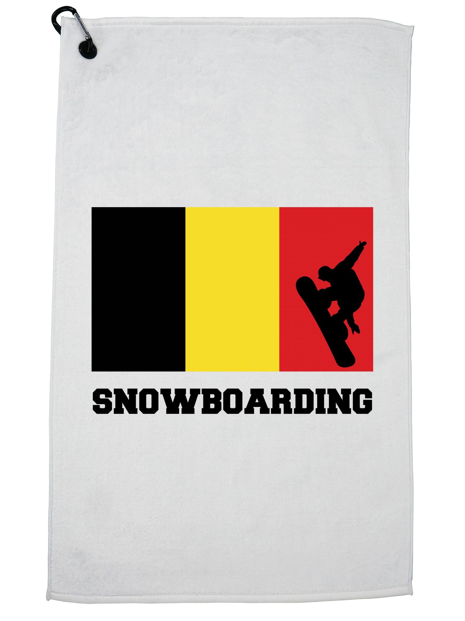 Belgium Olympic Snowboarding Flag Silhouette Golf Towel with Carabiner Clip by Hollywood Thread