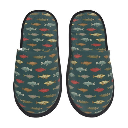 

Qekee River Freshwater Fish print Slippers for Women and Men Fluffy Cute Cozy House Slipper Funny Furry Bedroom Slippers for Women Indoor -Medium