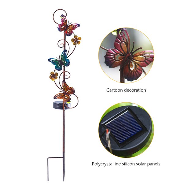 Lámpara solar para césped, artesanía, enchufe de tierra de hierro, luz de 600 mAh, decoración de jardín (mariposa)