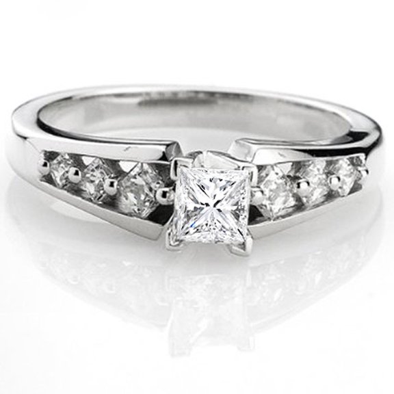 Dazzlingrock Collection 0.95 Carat (ctw) 14k Princess Diamond Ladies Bridal Solitaire With Accents Engagement Ring 1 CT, White Gold, Size 8.5