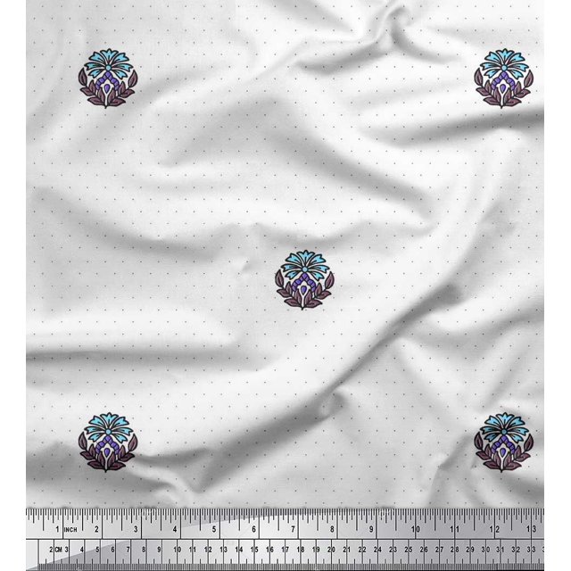 Soimoi Poly Georgette Fabric Dot,Leaves & Floral Block Decor Fabric Printed Yard 52 Inch Wide