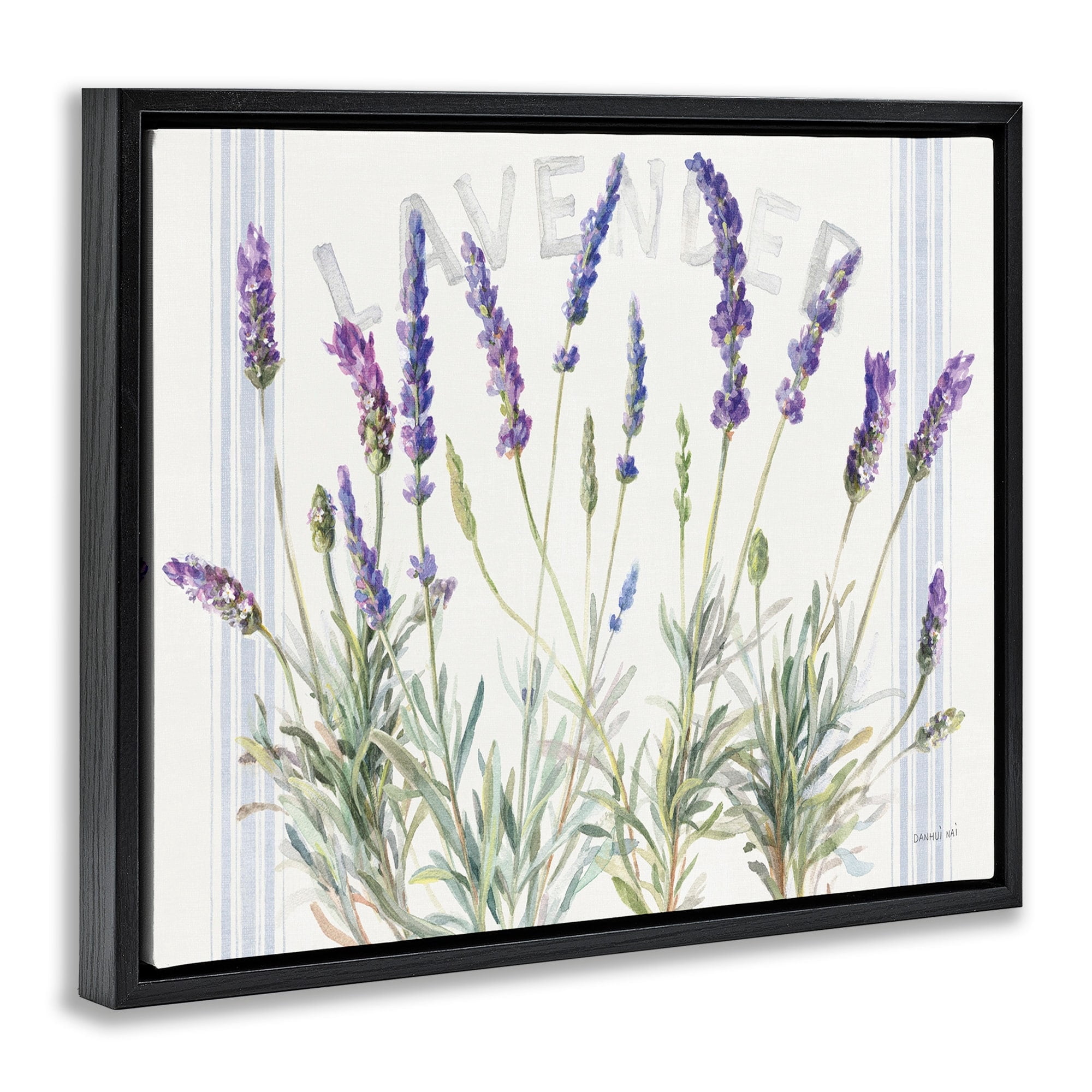Stupell Industries Lavender Floral Cluster Farmhouse Bistro Stripes Jet Black Framed Floating Canvas Wall Art, 16x20, by Danhui Nai
