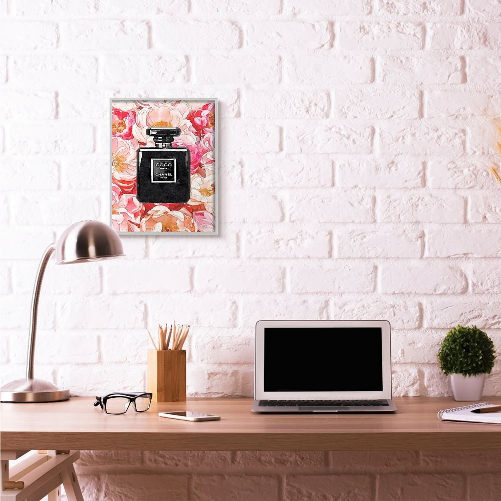 Stupell Industries Black Perfume Pink Flowers Glam Fashion Watercolor Design Framed Wall Art by Amanda Greenwood