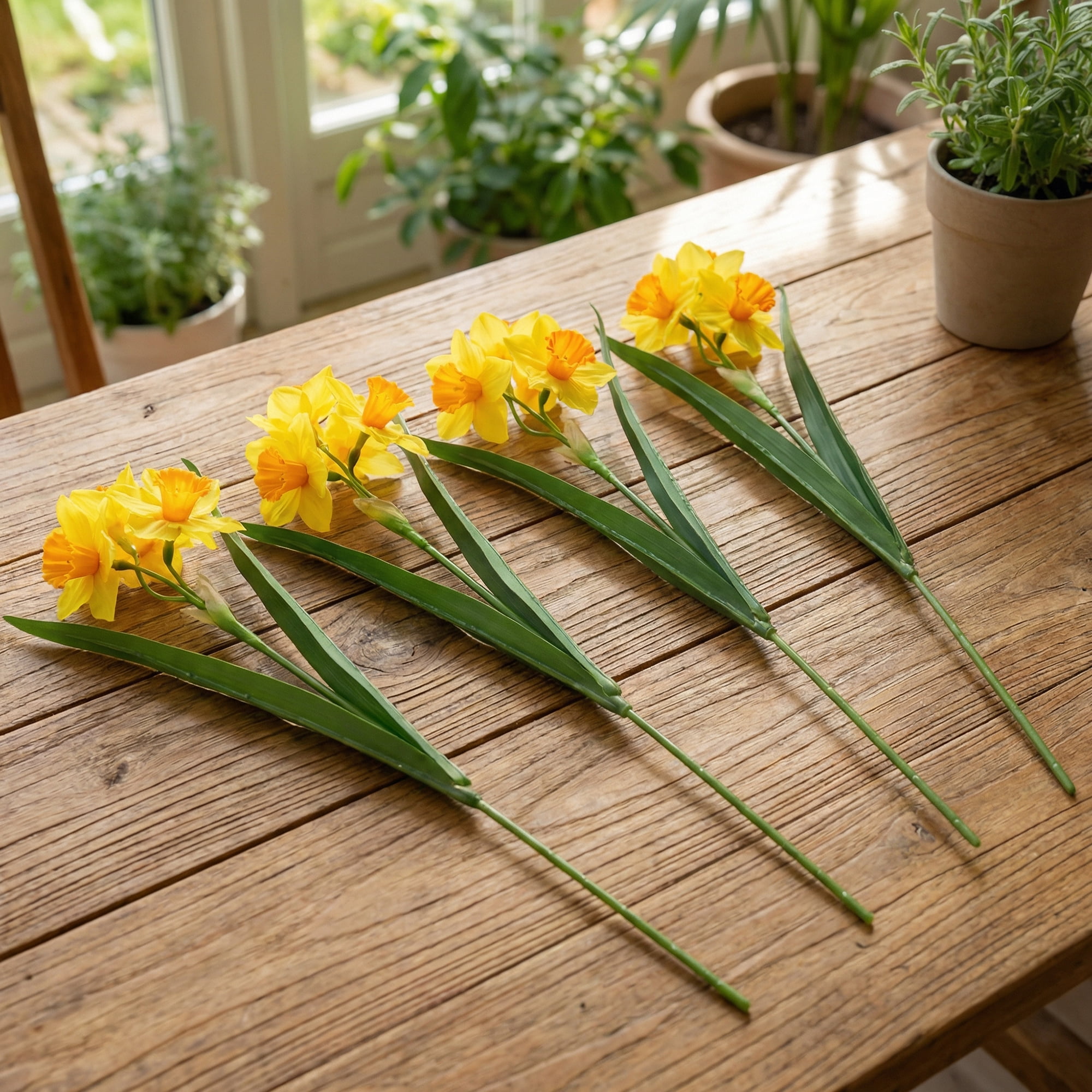 Unique Bargains 8Pcs Artificial Daffodils Flowers Fake Daffodil Bouquet Yellow 18"