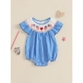 thumbnail image 2 of Okbabeha Newborn Baby Girls 4th of July Outfits Fourth of July Bubble Romper Fly Sleeve USA Flag Embroidery Bodysuits Summer Independence Day Clothes, 2 of 7