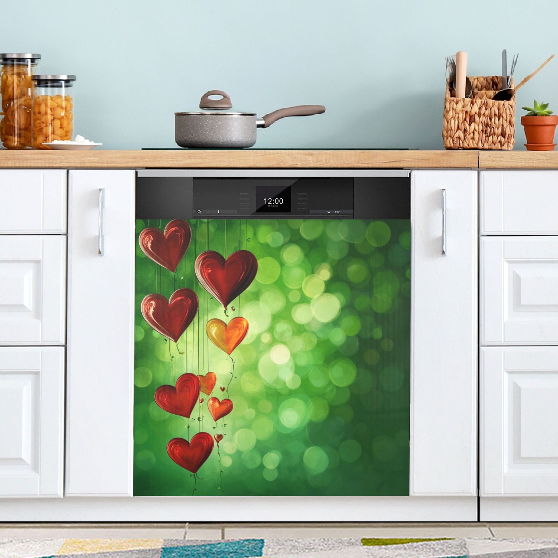 Dishwasher Magnetic Sticker 23x26 Inch Refrigerator Magnetic Sticker Washing Machine Magnetic Sticker Kitchen Panel Magnetic Sticker Home Decor Beautiful Green Love Pattern