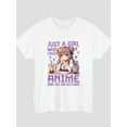 thumbnail image 2 of Girl Loves Anime Purple Print Short Sleeve T-Shirt For Women 1 Pcs Gildan Plain T-Shirt 100% Heavy Cotton - Comfortable Crew Neck, Soft Tees Casual Tops, 2 of 6