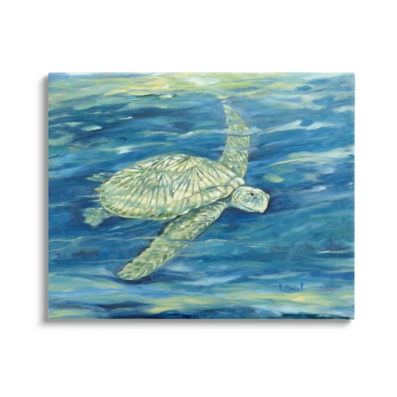 Stupell Industries Turtle Underwater Painting Animals & Insects Painting Gallery Wrapped Canvas Print Wall Art, 20 x 16